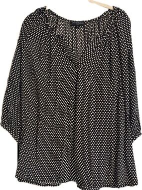 Cynthia Rowley Black White Polka Dot Blouse Plus Size 2X V-Neck 3/4 Sleeve